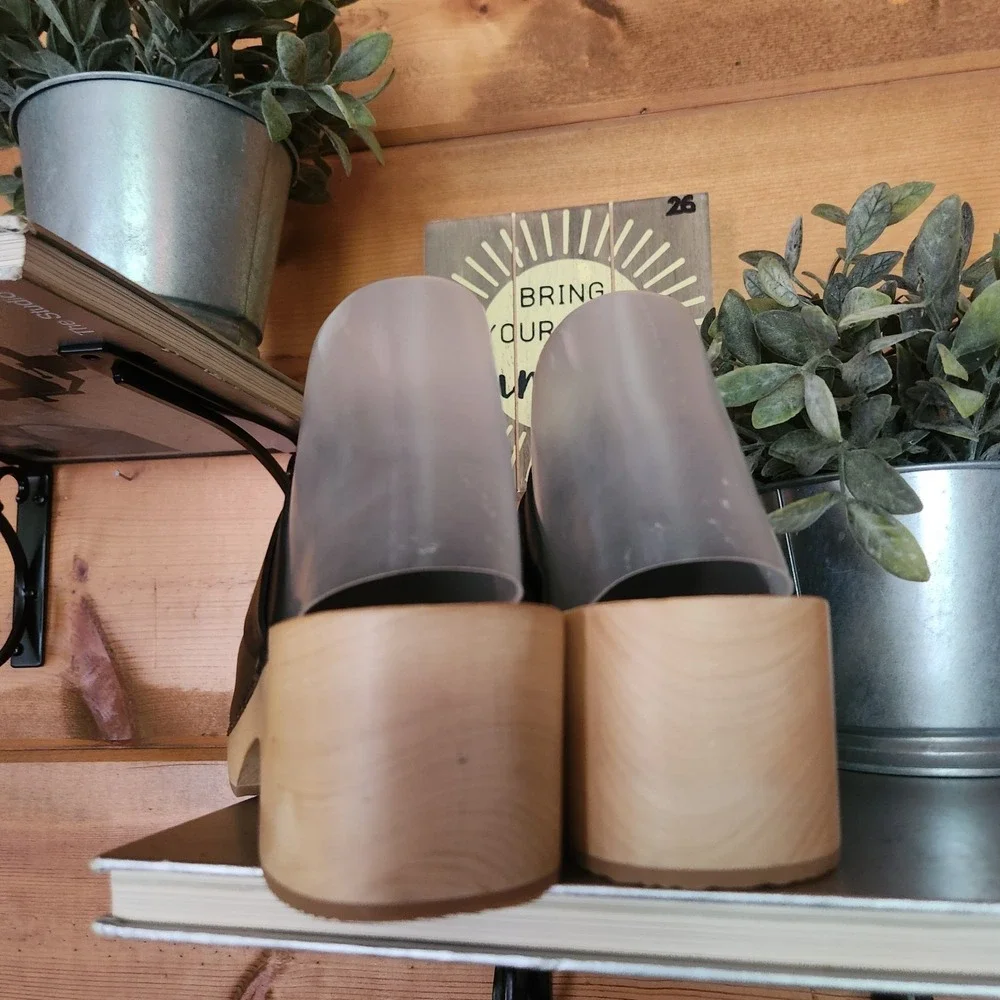 Aormatou Black Leather Wooden Penny Loafer Clogs Handmade Block Heel Shoes Sz 8 - Picture 7 of 7